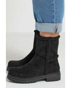 Yours Faux Fur Cleated Ankle Boots - Black