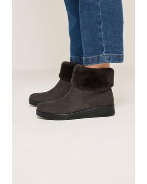 Yours Faux Suede Fur Trim Ankle Boots - Blue