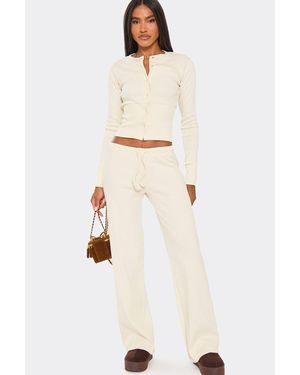 EGO Straight Leg Ribbed Mid Rise Trousers - Natural