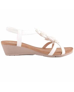 Absolute Footwear Small Wedge Elasticated Back Strap Summer Floral Sandal - Pink