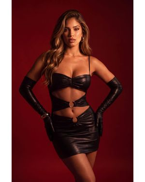 Rebellious Fashion Ayla Metallic Trim Detail Cut Out Mini Dress - Red