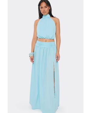 EGO Split Leg Low Rise Maxi Skirt - Blue