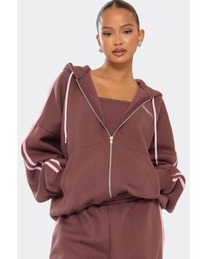 EGO Long Sleeve Zip Contrast Stripe Hoodie - Red