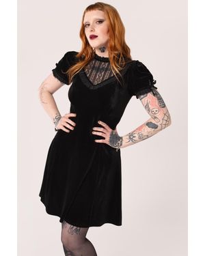 Hell Bunny Mourning Velvet V Neckline Midi Dress - Black