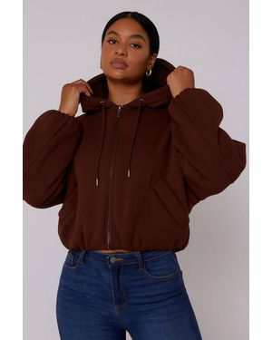 Stylewise Bubble Hem Cropped Fleece Lined Jacket - Brown
