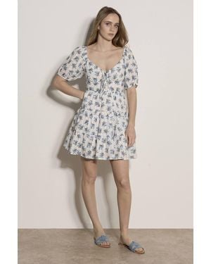 Apricot Cotton Blend Dobby Floral Mini Dress - Natural
