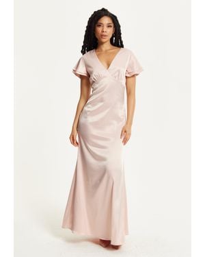 Liquorish Short Sleeve Light Maxi Dress - Natural