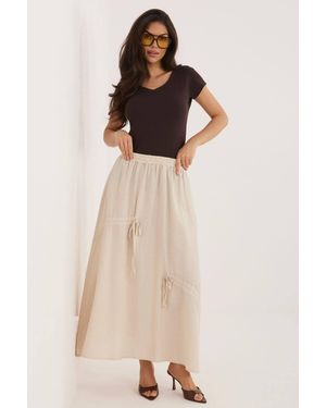 Love Lace Everyday Linen Maxi Skirt With Ties - Natural