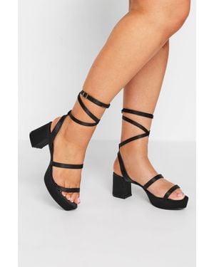 Yours Wide Fit & Extra Wide Fit Satin Strappy Platform Heels - Black