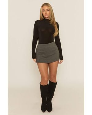 Rebellious Fashion Wool Look Split Front Skort - Grey