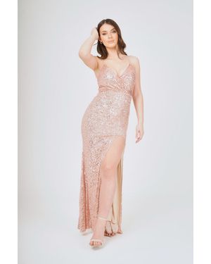 LuvForever Fashion Champagne Side-Split Sequin Maxi Dress - White