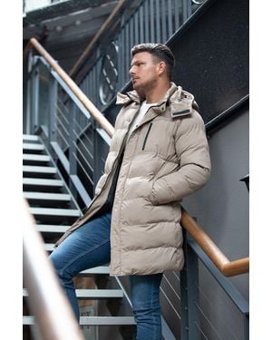 Brave Soul Longline Hooded Padded Puffer Jacket - Grey