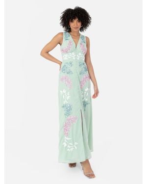 Maya Deluxe Embellished Sleeveless Maxi Dress - Green