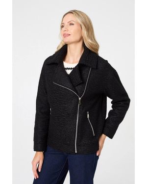 Izabel London Textured Asymmetric Biker Jacket - Black