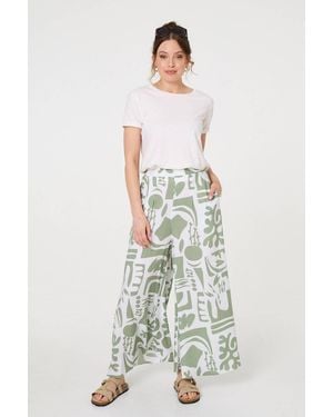 Izabel London Abstract Wide Leg High Waist Trousers - White