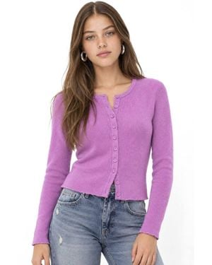 MixRay Buttoned Slim Fit Ribbed Knit Cardigan - Purple