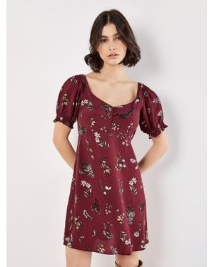 Apricot Botanical Floral Smocked Mini Dress - Red