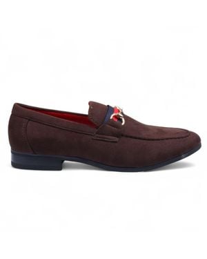 Infinity Leather Suede Loafers With Buckle Slip-On Dress Shoes - Red