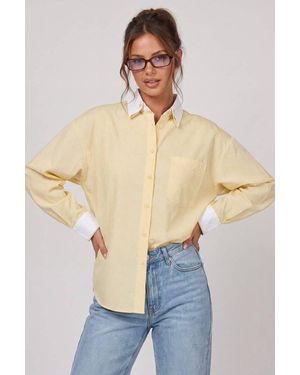 WOVCOR Contrast Collar Oversized Long Sleeve Shirt - Blue