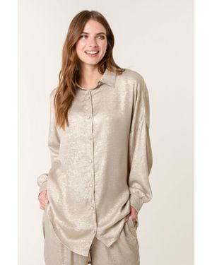 Blue Vanilla Elasticated Waist Long Sleeve Button Up Collar Blouse - Natural