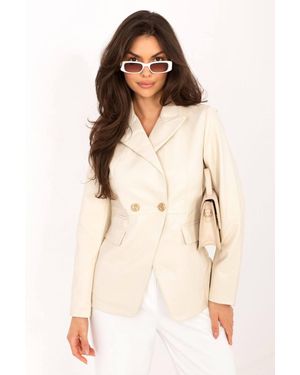 Love Lace Office Collared Leather Jacket - Natural