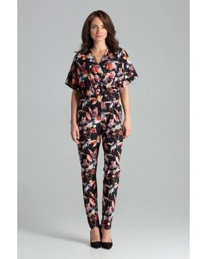 Love Lace Floral Envelope Neck Jumpsuit With Kimono Sleeves - Blue