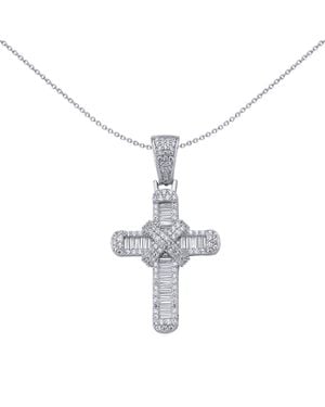 Jewelco London Round & Baguette Cz X Wrap Shimmering Kiss Cross Pendant - Metallic