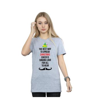 Elf Christmas Cheer Text Cotton Boyfriend T-Shirt - Blue