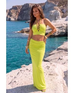 Rebellious Fashion Lace Up Halter Crop Top & Maxi Skirt Co-Ord Set - Blue