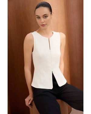 WOVCOR Fitted Zip-Up Sleeveless Knitted Blouse - Black