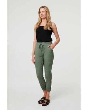 Izabel London High Waist Slim Fit Cropped Cargo Trousers - Green