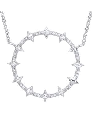Jewelco London Cz Spiky Hoop Eternity Necklace 16 Inch - Metallic