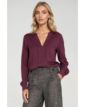 KDMD Classic V Neck Viscose Pleated Blouse Style 217580 - Purple