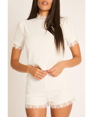 Rebellious Fashion Lace Trim Detail Top & Shorts Co-Ord Set - Natural