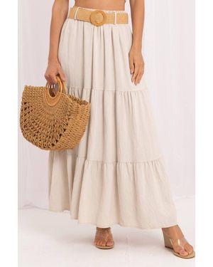 Love Lace Summer Viscose Comfortable Knitted Skirt With Belt - Natural