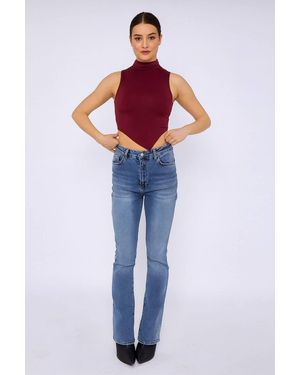 Stylewise Grown-On High Neck Gathered Asymmetric Hem Top - Blue