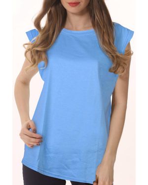 KDMD Crewneck Cap Sleeve Tank Top Sleeveless Vest - Blue