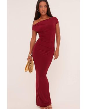 EGO Short Sleeve Ruched Slinky Maxi Dress - Red