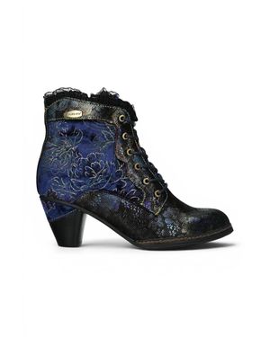 Infinity Leather Floral Goth Victorian Leather Heeled Boots - Blue