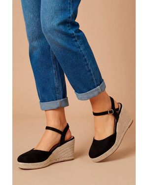 Dorothy Perkins Wide Fit Rumor Faux Suede Closed Toe Espadrille Wedge Sandals - Blue