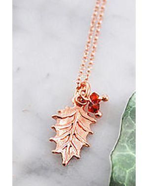 Otis Jaxon London Holly Leaf Xmas Sterling Garnet Pendant Necklace - White