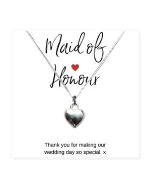 Aye Do Gifts Maid Of Honour Heart Necklace & Thank You Gift Card - White