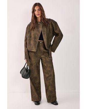 Nasty Gal Slouch Faux Leather Trousers - Green