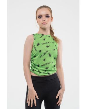 Beetlejuice Repeat Logo Ruched Side Christmas Cropped Top - Green