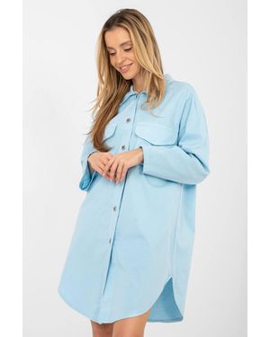 Love Lace Cotton Elastane Button Shirt Dress With Pockets Style 223798 - Blue
