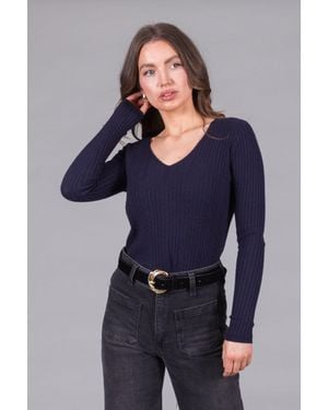Solo Ribbed V-Neck Jumper - Blue