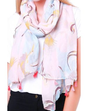 SARTA Crane Bird Tasselled Lightweight Scarf - Pink