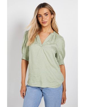 Dorothy Perkins Spot Printed Puff Sleeve Overhead Shirt - Green