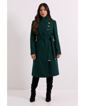 Dorothy Perkins Petite Funnel Neck Belted Coat - Green