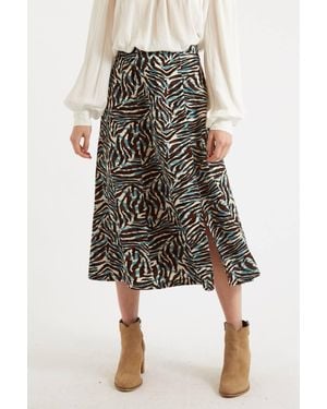 Louche Kiyo Roar Print Midi Skirt - Brown